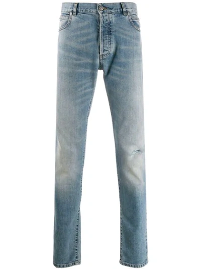 Balmain Mens Bleu Jean Faded Slim-fit Straight Jeans 34 In Blue