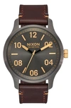 Nixon Patrol Leather Strap Watch, 42mm In Brown/ Gunmetal