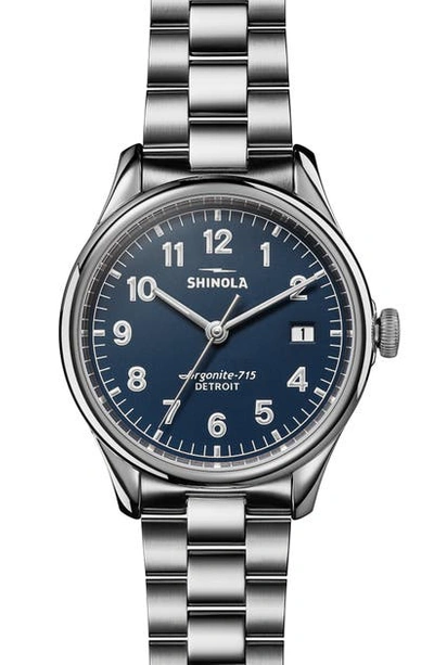 Shinola The Vinton Bracelet Watch, 38mm In Silver/ Midnight Blue/ Silver