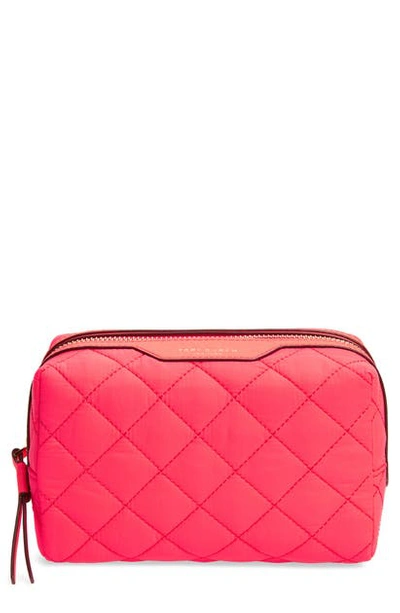 Tory Burch Small Perry Quilted Nylon Cosmetics Case In Holi Pink