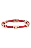 Tory Burch Serif-t Single Wrap Bracelet In Tory Gold/brilliant Red