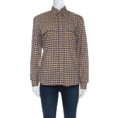 Pre-owned Prada Purple And Yellow Checked Cotton Button Front Shirt S In Multicolor