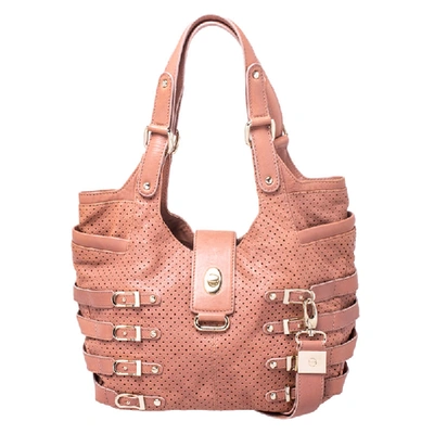 Pre-owned Jimmy Choo Nude Pink Perforated Leather Bardia Buckle Shoulder Bag