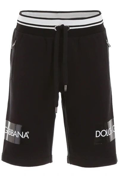 Dolce & Gabbana Logo Print Shorts In Black,white