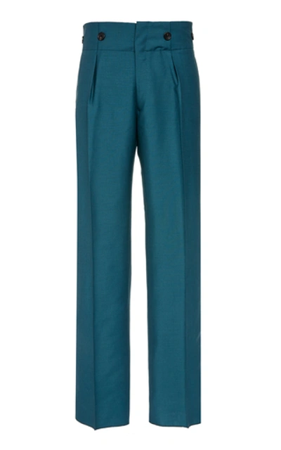 Lanvin Wool And Mohair-blend Straight-leg Pants In Blue