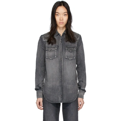 Saint Laurent Grey Denim Destroyed Shirt In 1280 Grey