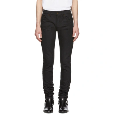 Saint Laurent Black Skinny 5 Pocket Medium Jeans In Black Raw