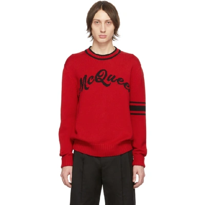 Alexander Mcqueen Red & Black Logo Varsity Sweater In Red Blck