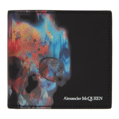 Alexander Mcqueen Men's Painted Skull Leather Wallet In Multicolor