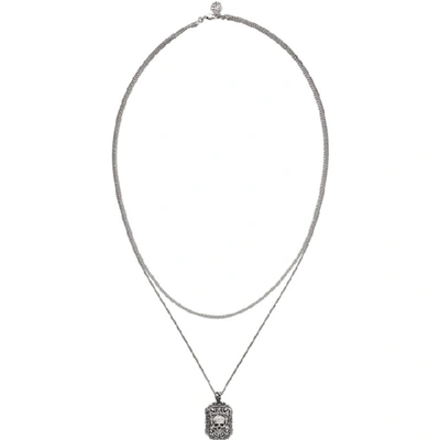 Alexander Mcqueen Gunmetal Brass Double Chain Necklace In 0446 Silver
