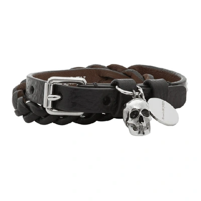 Alexander Mcqueen Black Braided Leather Wrap Bracelet