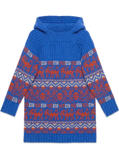 Gucci Kids' Hooded Longline Jumper In Blue
