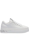 Miu Miu Crystal-embellished Patent-leather Platform Sneakers In White