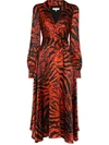 Borgo De Nor Nilla Zebra-print Silk Belted Midi Dress In Red
