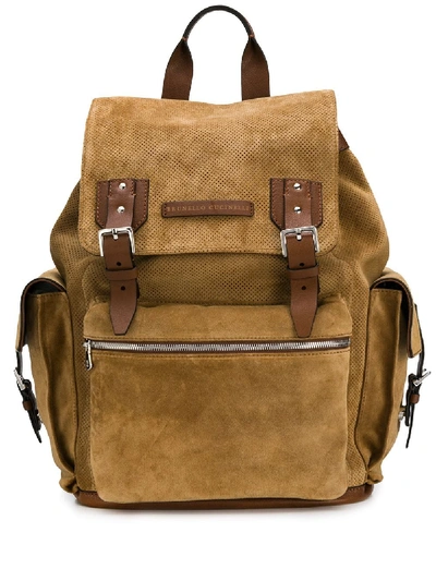 Brunello Cucinelli Buckle Backpack In Brown