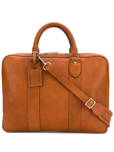 Brunello Cucinelli Grained-effect Briefcase In Brown