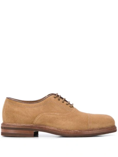 Brunello Cucinelli Men's Suede Cap-toe Oxford Shoes In Cork