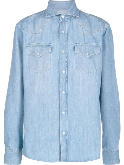 Brunello Cucinelli Classic Western Denim Shirt In Light Blue