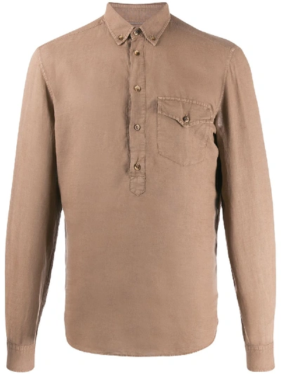 Brunello Cucinelli Plain Linen Shirt In Brown