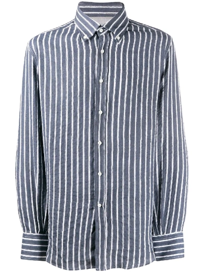 Brunello Cucinelli Striped Fitted Shirt In Blue