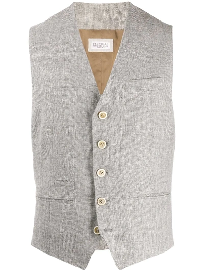 Brunello Cucinelli Slim-fit V-neck Waistcoat In Grey