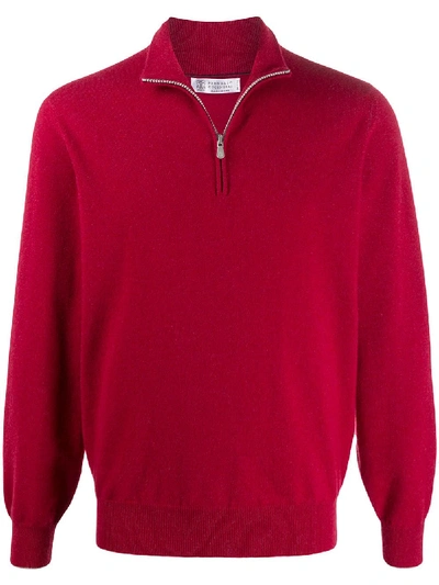 Brunello Cucinelli Half Zip Jumper In Red