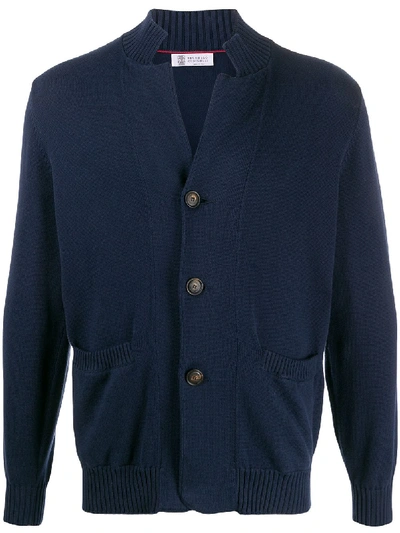 Brunello Cucinelli Buttoned High-collar Cardigan In Blue