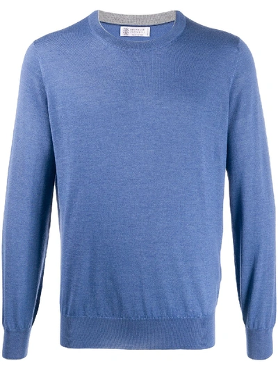 Brunello Cucinelli Regular-fit Crew-neck Pullover In Blue