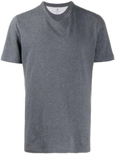 Brunello Cucinelli V-neck Relaxed-fit T-shirt In Lead