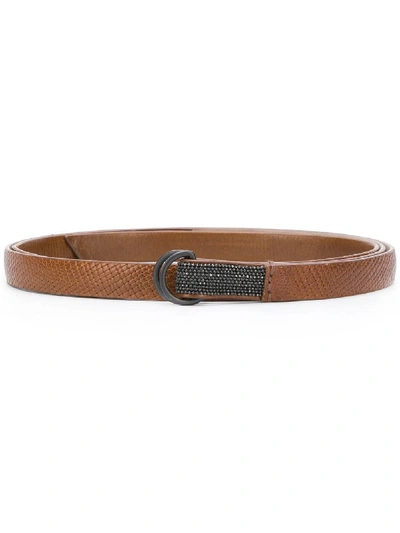 Brunello Cucinelli Bead-embellished Skinny Belt In Brown