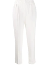 Brunello Cucinelli Cropped Shirred Crepe Tapered Pants In White