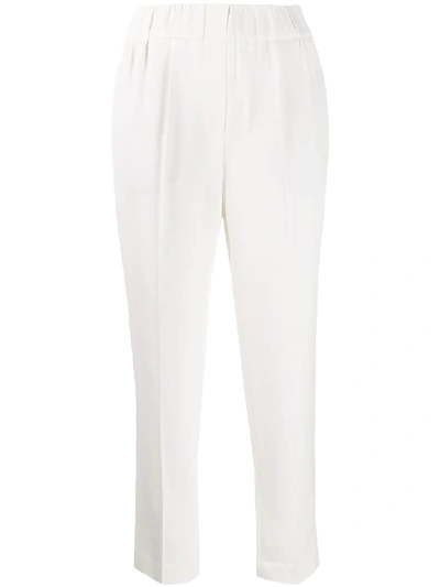 Brunello Cucinelli Cropped Shirred Crepe Tapered Trousers In White