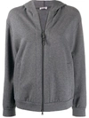 Brunello Cucinelli Brass Inserts Grey Cotton And Silk Hoodie In Grey