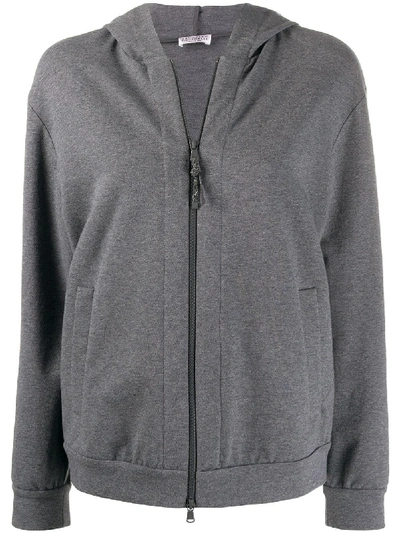 Brunello Cucinelli Brass Inserts Grey Cotton And Silk Hoodie