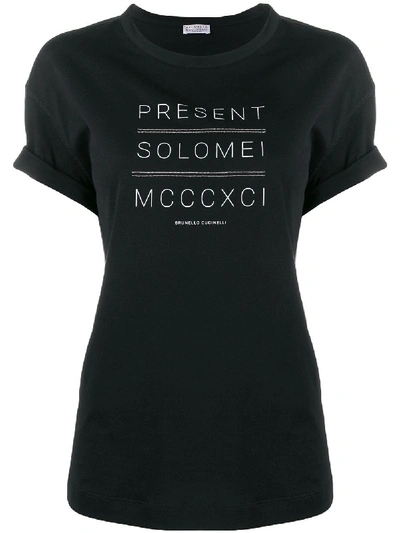 Brunello Cucinelli Present Solomei Print Roll Sleeve T-shirt In Black