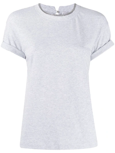 Brunello Cucinelli Monili Collar Round Neck Tee Shirt Clothing In Grey