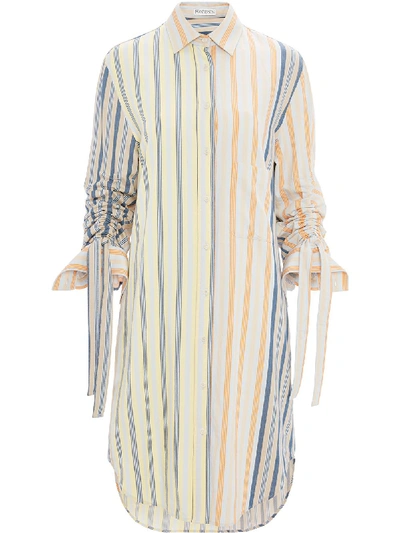 Jw Anderson Pinstriped Cotton Shirt Dress In Blue