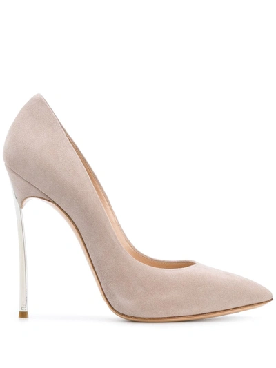 Casadei Embellished Stiletto Heel Suede Pumps In Neutrals