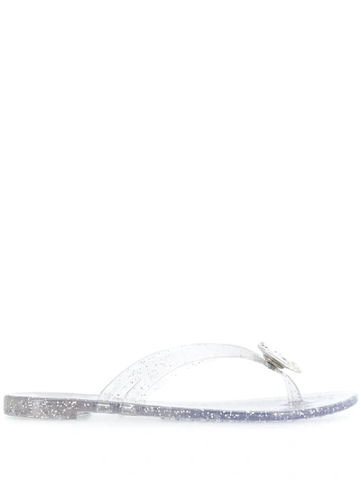 Casadei Transparent Flip Flop With Jeweled Heart