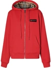 Burberry Aubree Vintage Check Panel Hoodie In Red