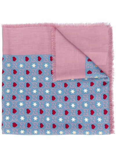 Gucci Whimsical Motif Print Scarf In Blue