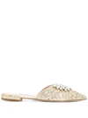 Miu Miu Crystal-embellished Glitter Mules In Gold