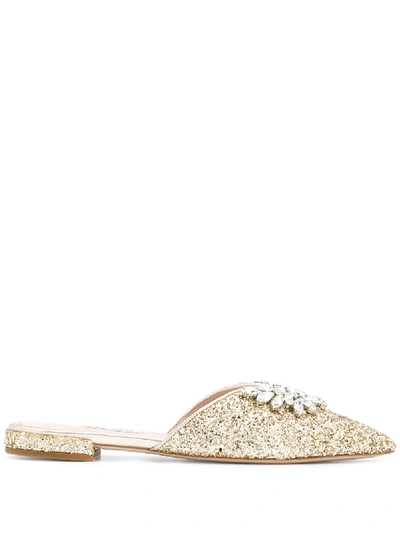 Miu Miu Crystal-embellished Glitter Mules In Gold