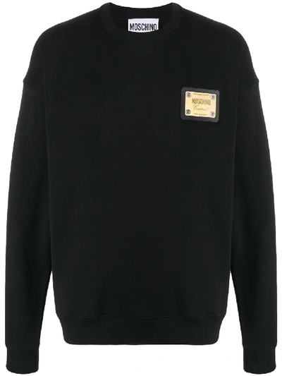 Moschino Cotton Sweatshirt Metal Label In Black