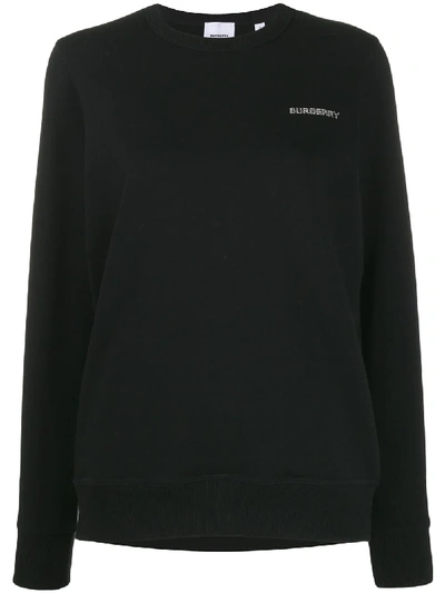 Burberry Rhinestone Logo Sweatshirt In Black
