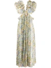 Zimmermann Floral Print Empire Line Gown In Blue