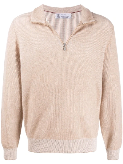 Brunello Cucinelli Cashmere Half-zip Jumper In Neutrals