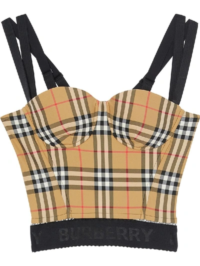 Burberry Vintage Check Corset Top In Black