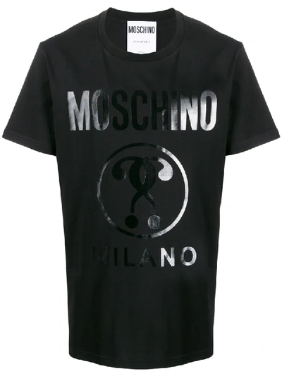 Moschino Double Question Mark Print T-shirt In Black