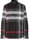 Burberry Somerton Shirt In Black White And Red In Grey